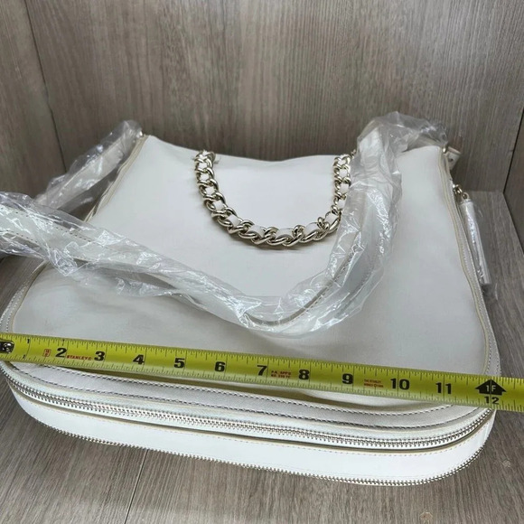 G.I.L.I Womens Handbag Leather Zip-Around Hobo Sling Crossbody Bag Ivory - Picture 9 of 10